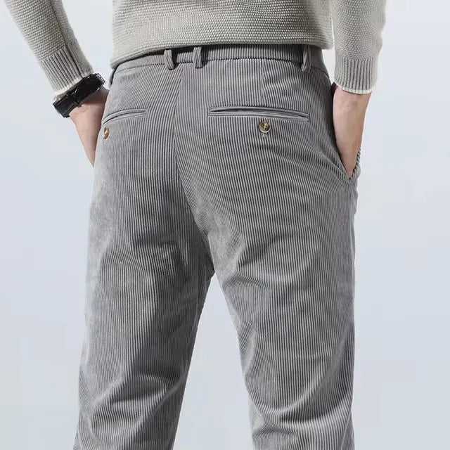 Men's Slim Fit Tapered Corduroy Trousers | Verano - Gray