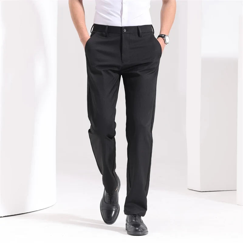 Men's Slim Fit Trousers with Belt Loops | Savoni - Black
