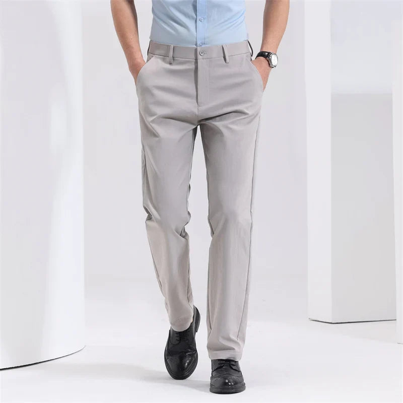 Men's Slim Fit Trousers with Belt Loops | Savoni - Khaki