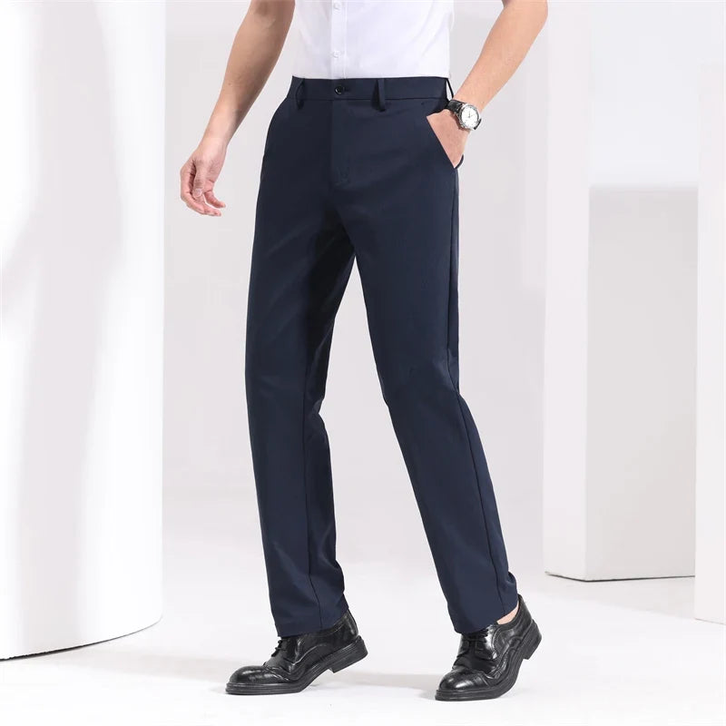 Men's Slim Fit Trousers with Belt Loops | Savoni - Navy Blue