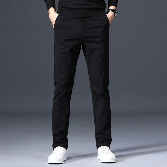Men's Slim Fit Trousers with Clean Front | Savoni - Black