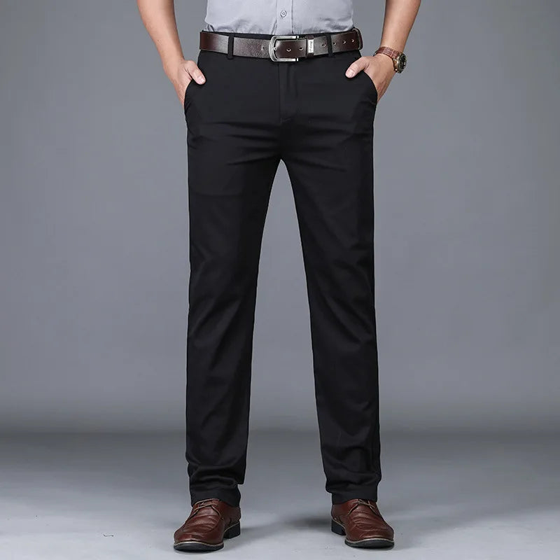 Men's Straight Leg Dress Trousers with Side Pockets | Harrison - Black