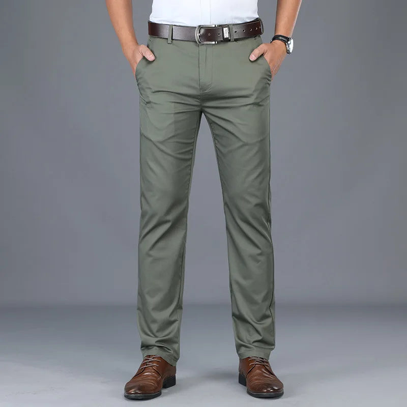 Men's Straight Leg Dress Trousers with Side Pockets | Harrison - Green