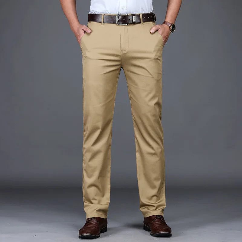 Men's Straight Leg Dress Trousers with Side Pockets | Harrison - Khaki