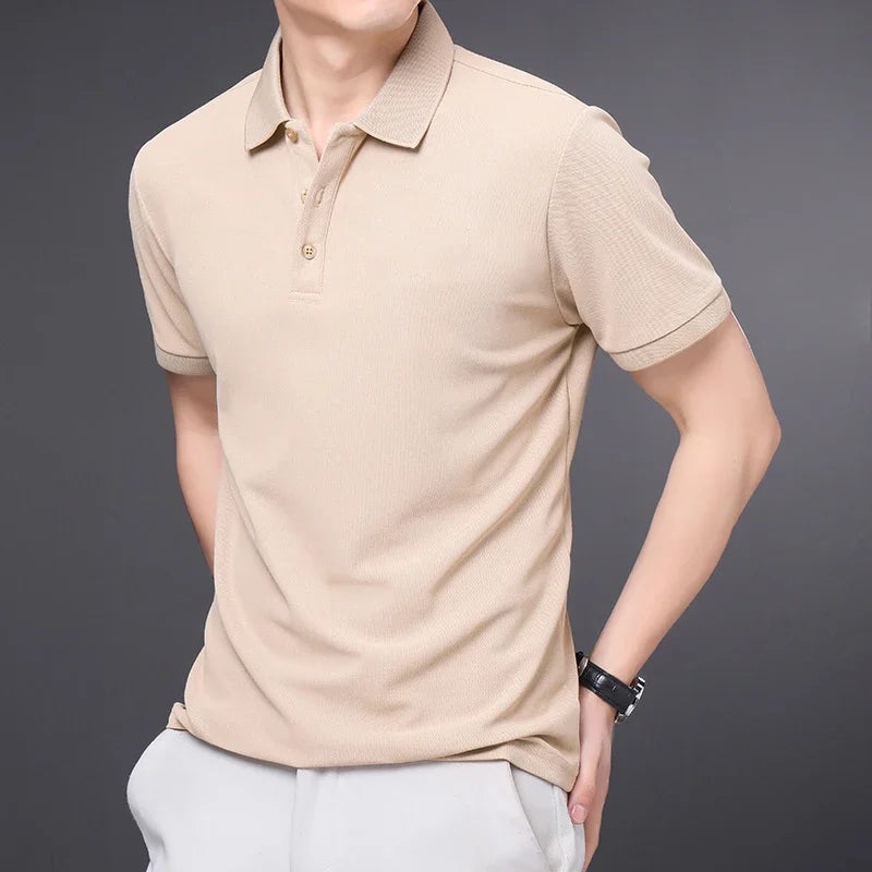 Men's Tailored Fit Polo Shirt with Ribbed Collar | Savoni - Almond