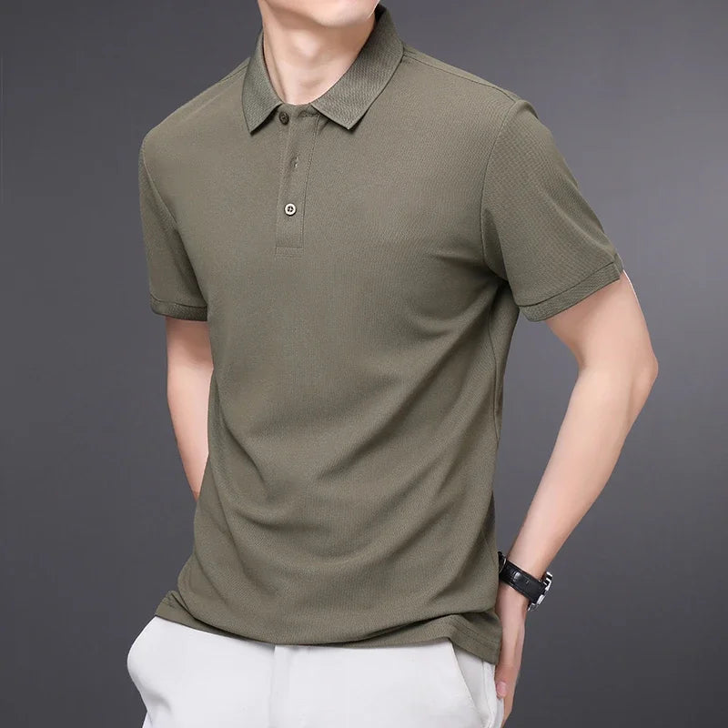 Men's Tailored Fit Polo Shirt with Ribbed Collar | Savoni - Dark Green
