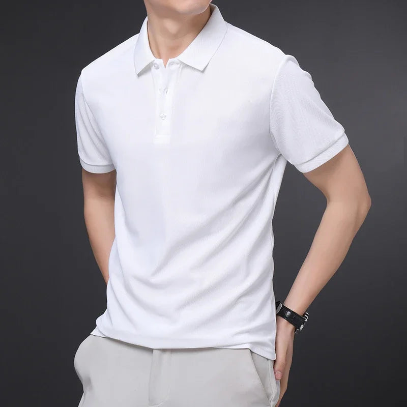 Men's Tailored Fit Polo Shirt with Ribbed Collar | Savoni - White