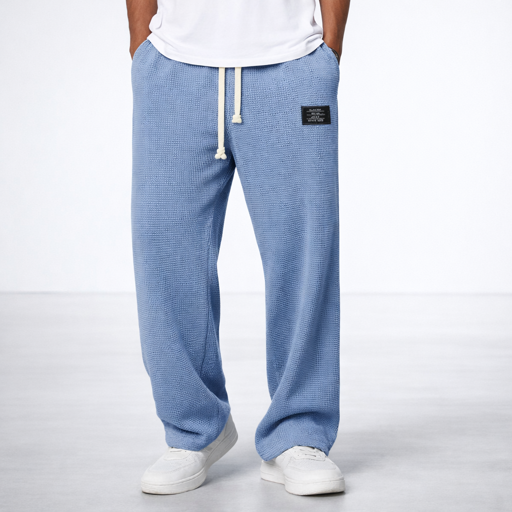 Men's Waffle Knit Drawstring Trousers | Arden - Blue