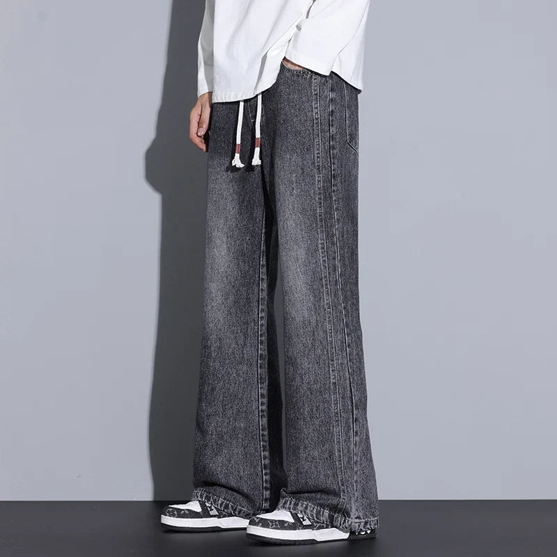 Men's Wide-Leg Denim Jeans with Drawstring | Arden - Dark Gray