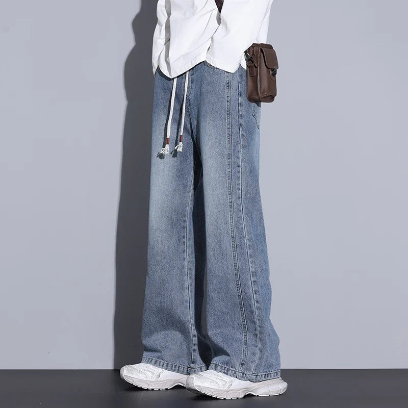 Men's Wide-Leg Denim Jeans with Drawstring | Arden - Light Blue