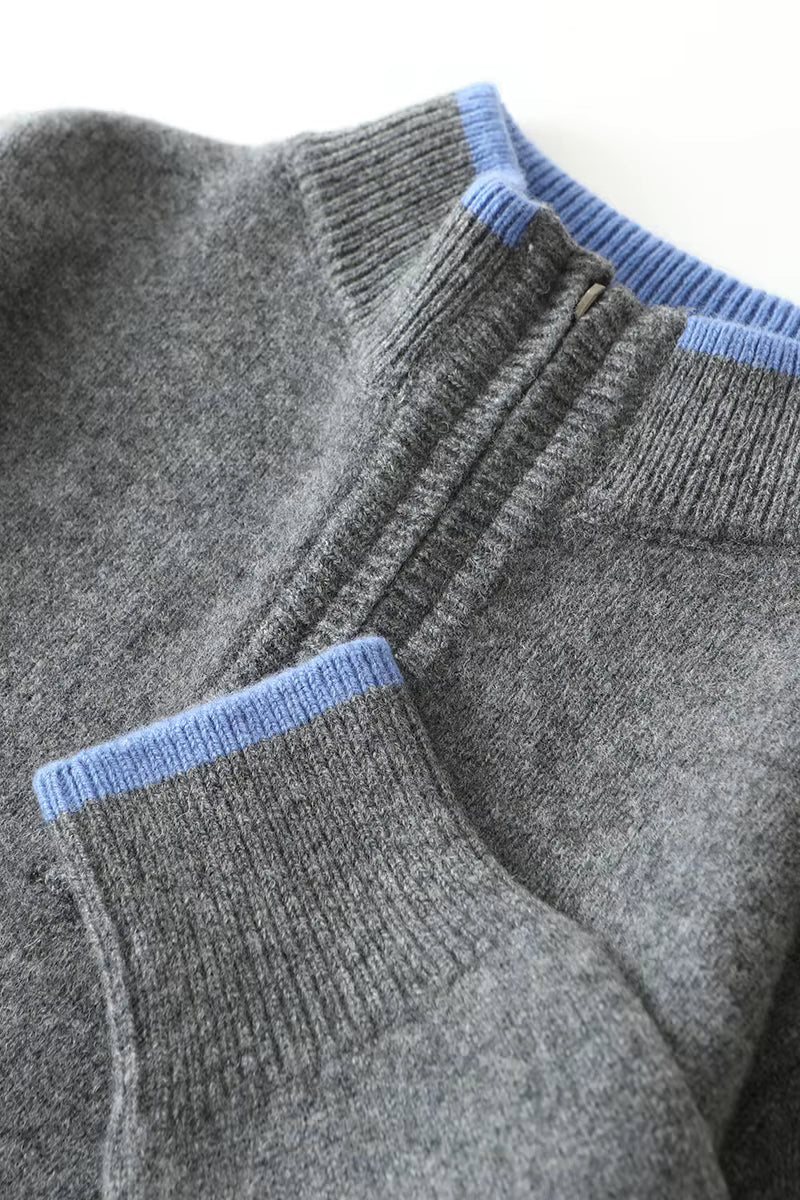 Men's Fine Knit Quarter-Zip with Contrast Collar | Savoni
