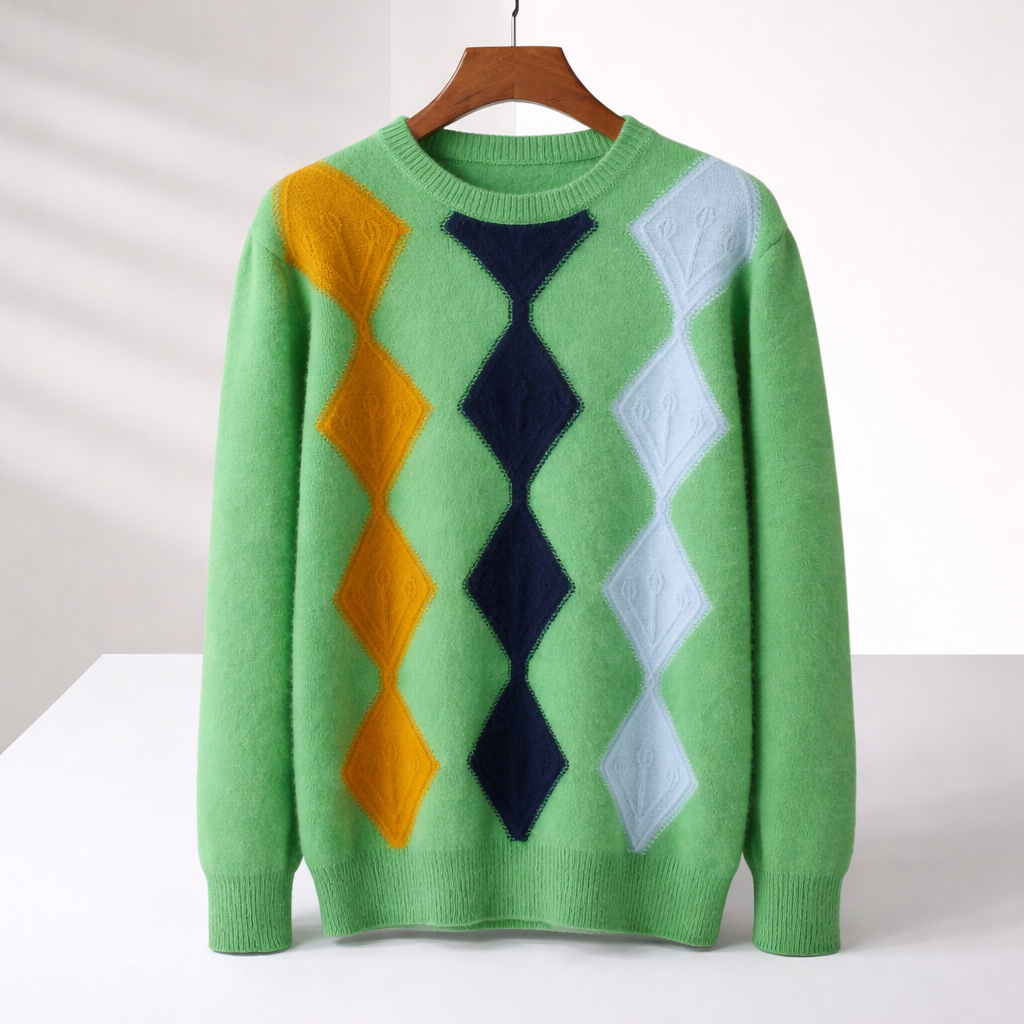 Men's Brushed Knit Argyle Sweater with Ribbed Cuffs | Savonti