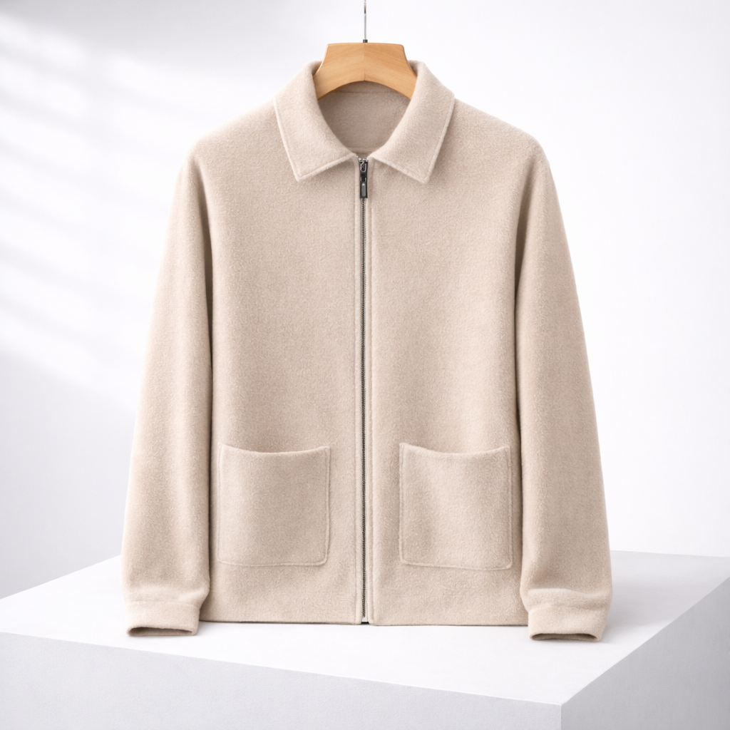 Men's Zip-Up Knit Sweater with Front Pockets | Savonti - Camel