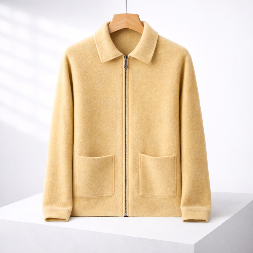 Men's Zip-Up Knit Sweater with Front Pockets | Savonti - Yellow
