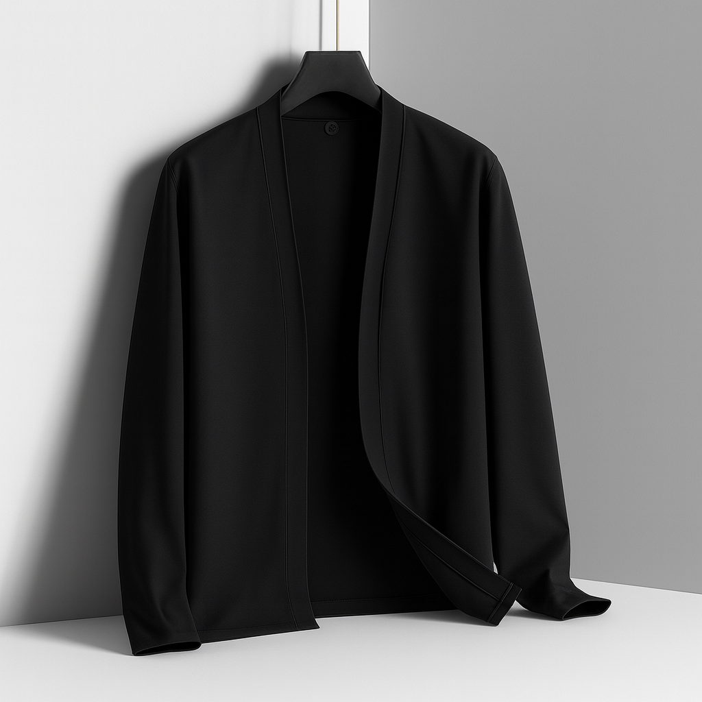 Men's Open Front Cardigan in Fine Knit | Savoni - Black