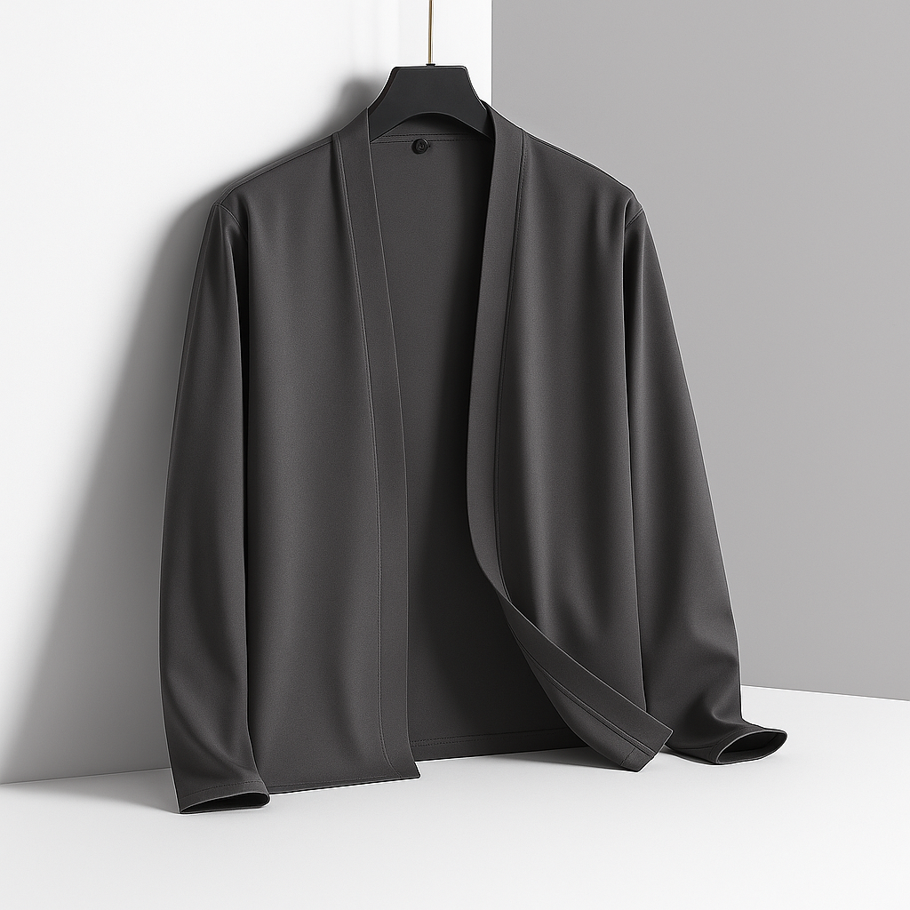Men's Open Front Cardigan in Fine Knit | Savoni - Gray
