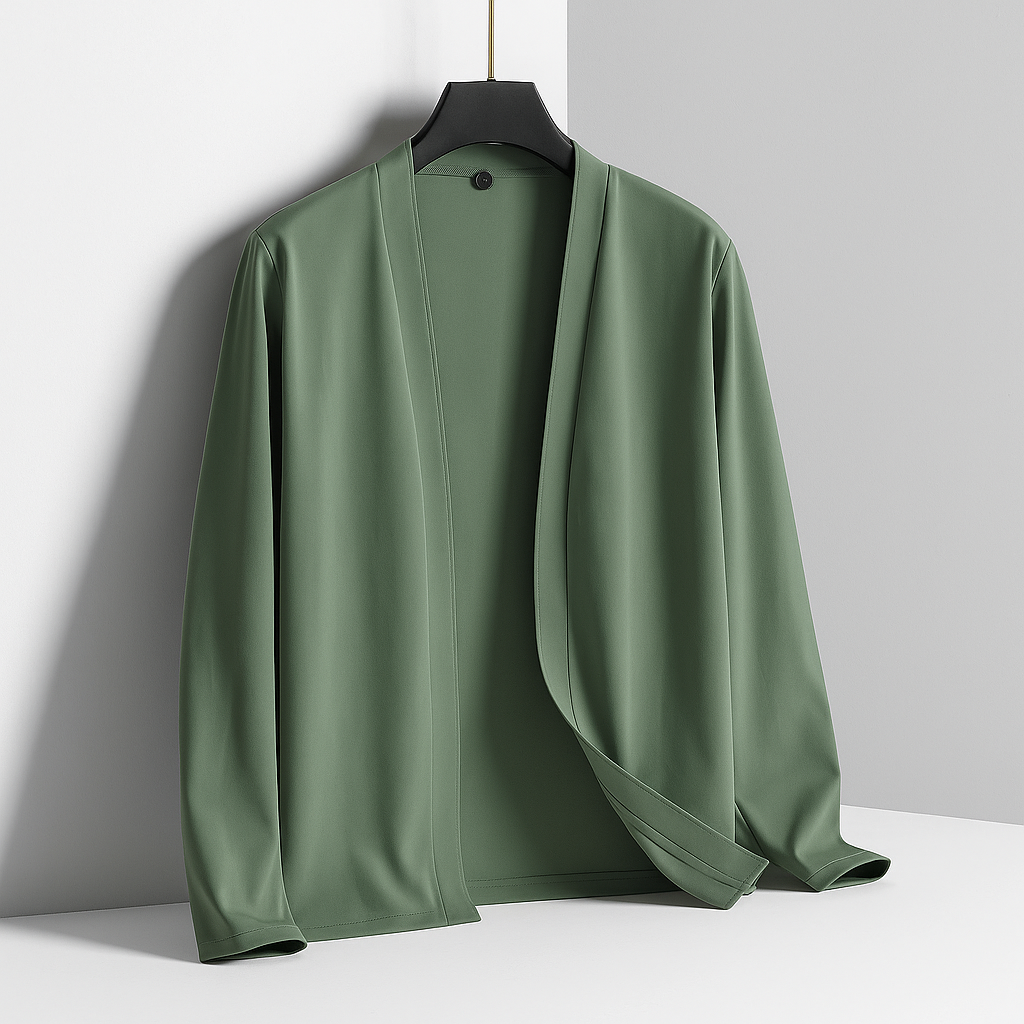 Men's Open Front Cardigan in Fine Knit | Savoni - Green