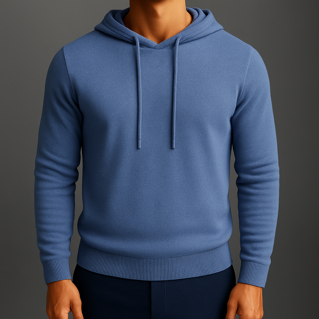 Men's Knitted Hoodie with Drawstring | Savoni - Blue