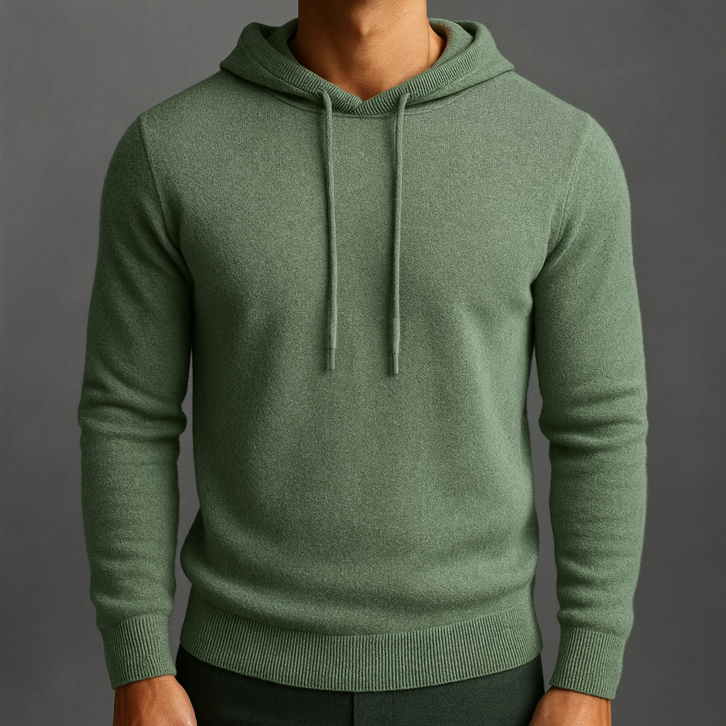 Men's Knitted Hoodie with Drawstring | Savoni - Green