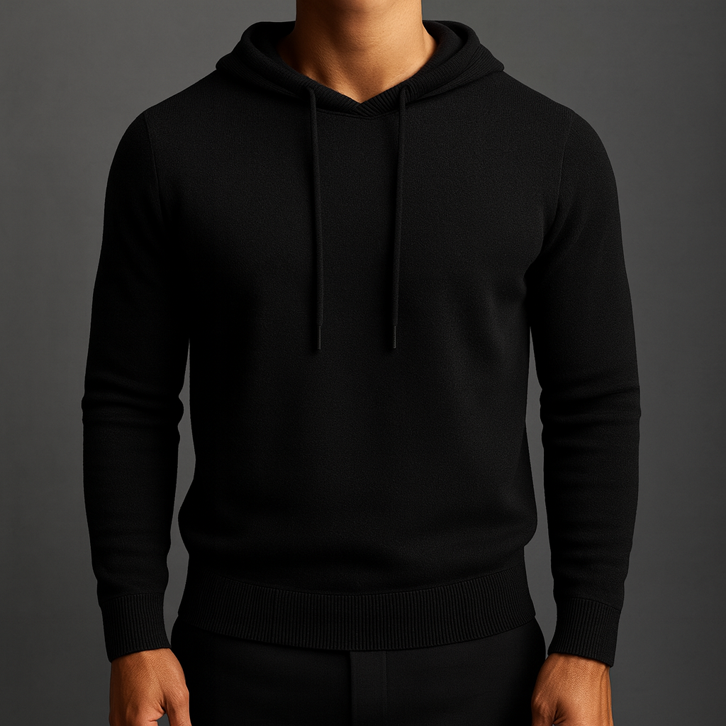 Men's Knitted Hoodie with Drawstring | Savoni - Black