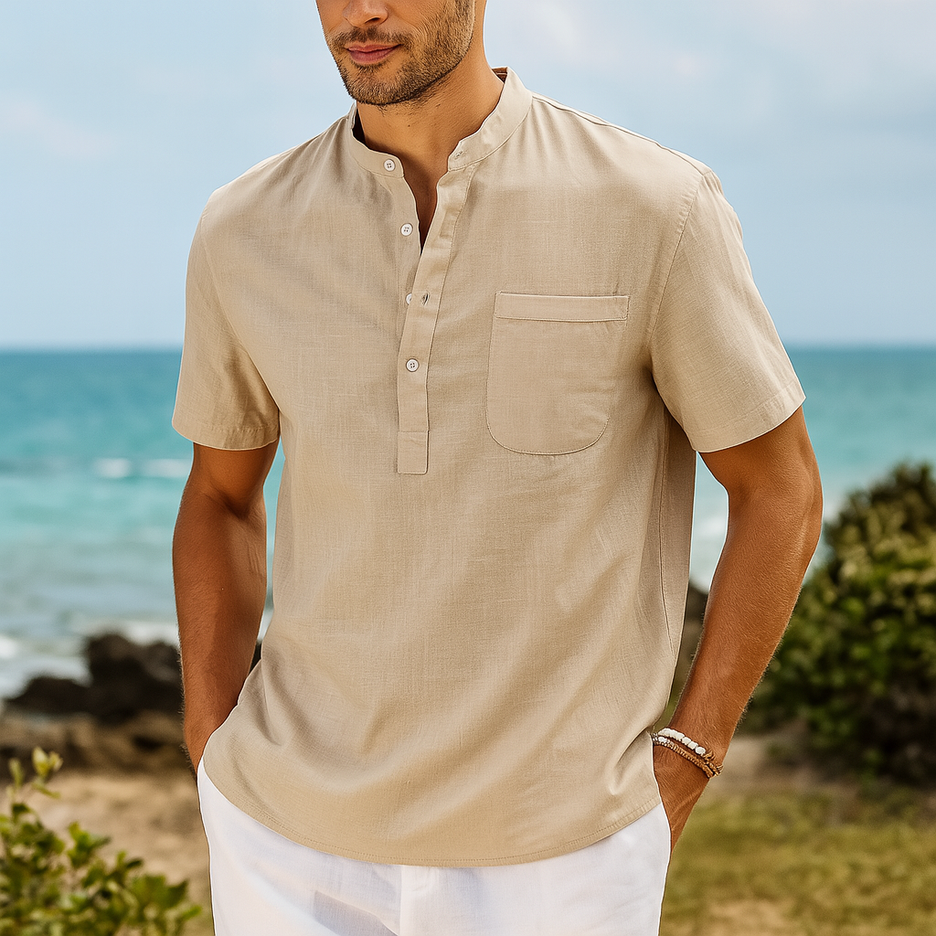 Men's Linen-Look Henley Shirt with Chest Pocket | Arden