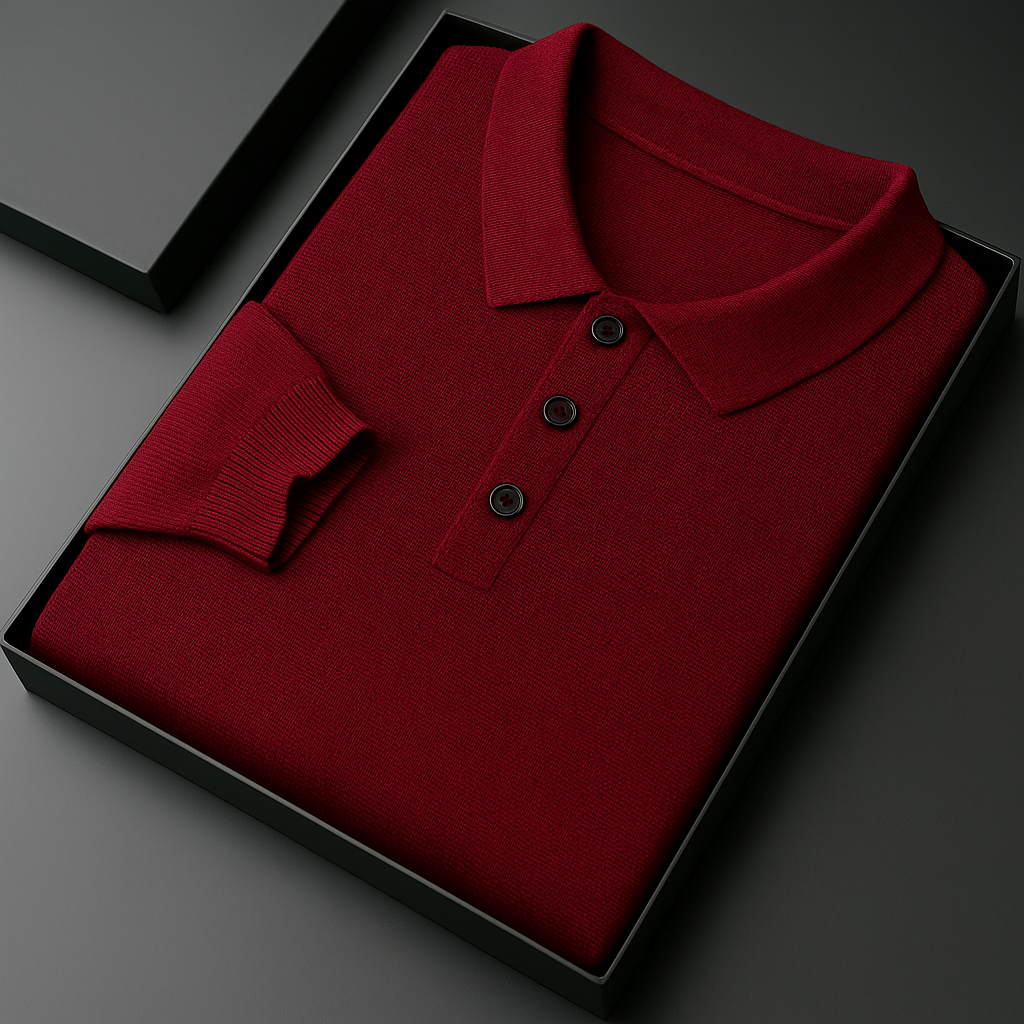 Men's Fine Knit Polo Sweater with Button Placket | Arden - Red