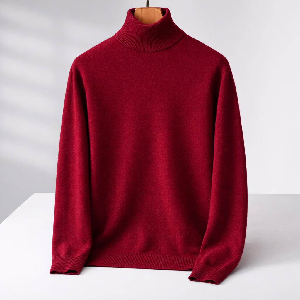 Men's Fine Knit Turtleneck Sweater with Fold Collar | Savonti - Red