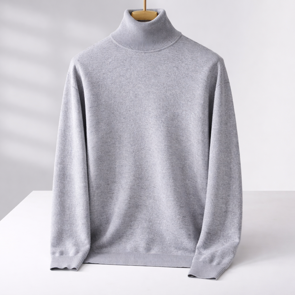 Men's Fine Knit Turtleneck Sweater with Fold Collar | Savonti - Gray