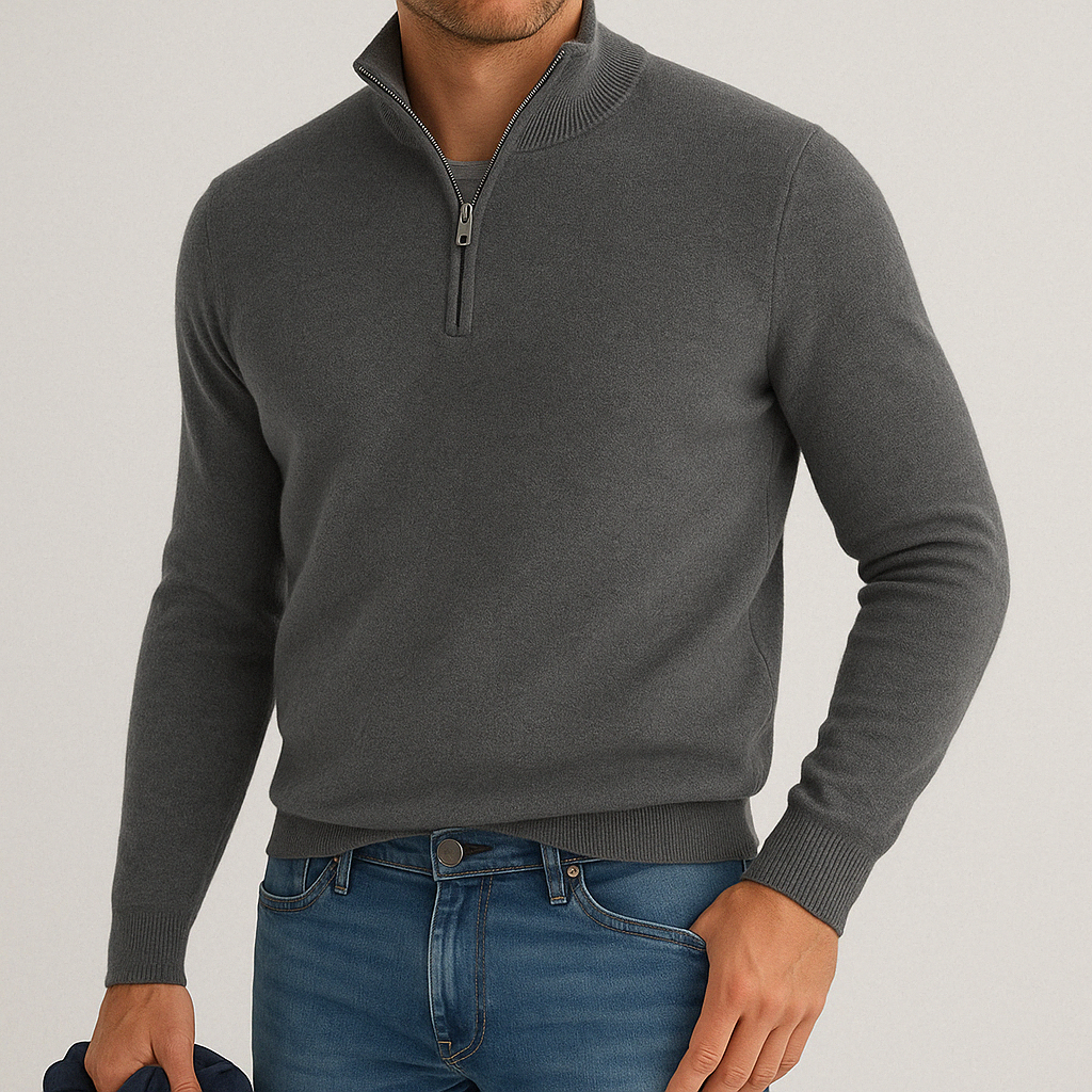 Men's Quarter-Zip Sweater in Fine Knit | Savoni - Gray
