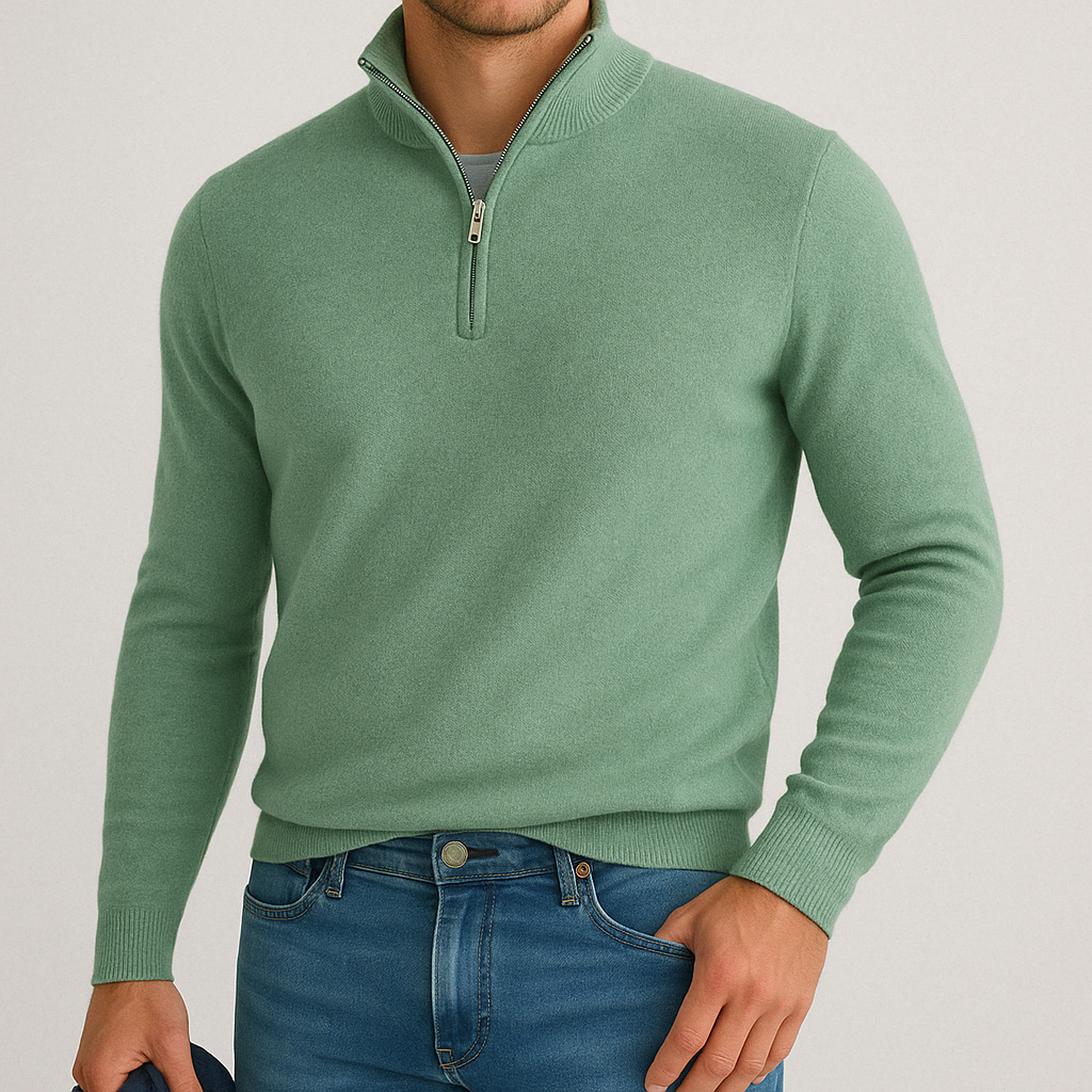 Men's Quarter-Zip Sweater in Fine Knit | Savoni - Green